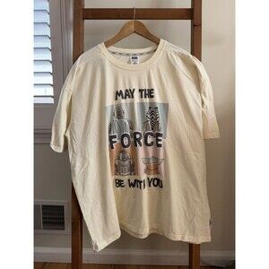 CUTE Star Wars Shirt Adult XL Creme Mandalorian Grogu Yoda Ahsoka Disney Parks
